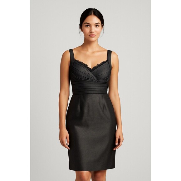 Adrianna Papell Women Sheath Cocktail Dress 12P Gray Ruched Bodice Lace Trim - Picture 1 of 15